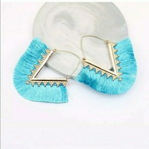 3 for $20 -Boho V Shaped Teal Tassel Earrings